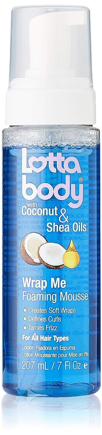 Lottabody Mousse para rizos espumosos de aceite de coco y karité Wrap Mousse, crea envolturas suaves, mousse para cabello rizado, define rizos, antiencrespamiento, 7 onzas líquidas