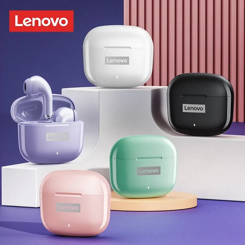 Lenovo-auriculares inalámbricos LP40 Pro, cascos deportivos con Bluetooth 5,0, impermeables, con micrófono y Control táctil, TWS