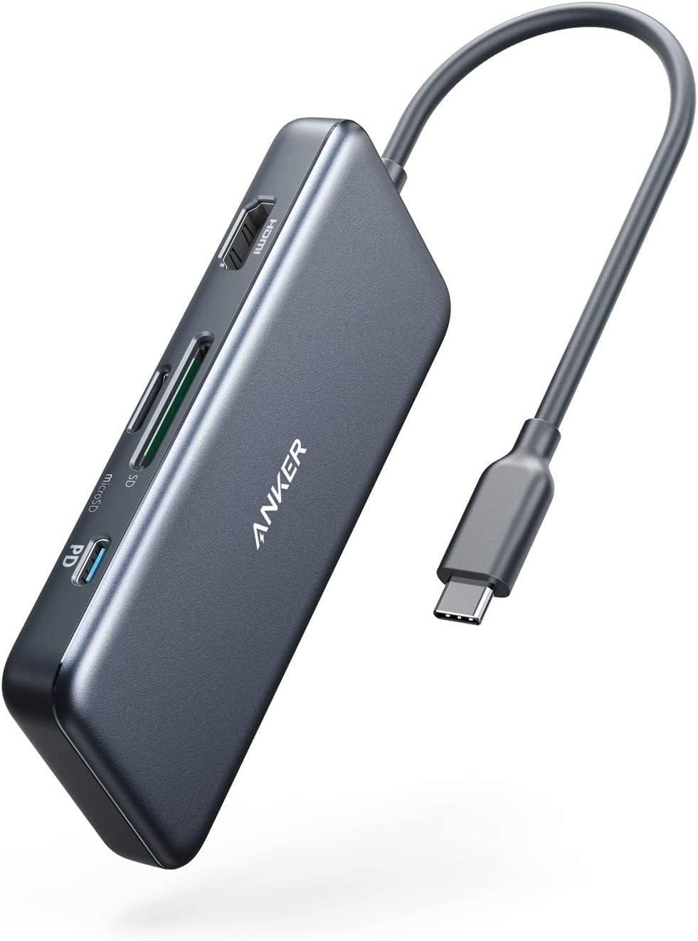 Anker - Centro de conexión USB C, PowerExpand, adaptador de USB 7 en 1, con HDMI de 4K, suministro de energía de 100 W, USB-C y 2 puertos de datos USB-A de 5 Gbps, lector de tarjetas microSD y SD, par