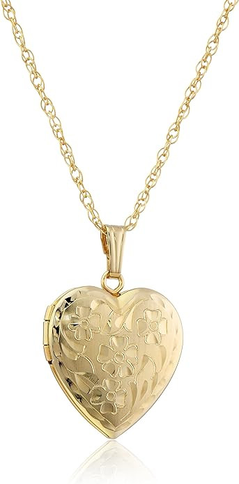 Collection 14k Engraved Flowers Heart Locket Necklace, 18"
