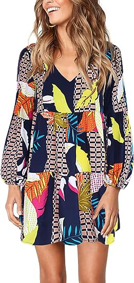 Vestido túnica de verano para mujeres, vestido recto con cuello en V, informal, holgado, suelto, con vuelo