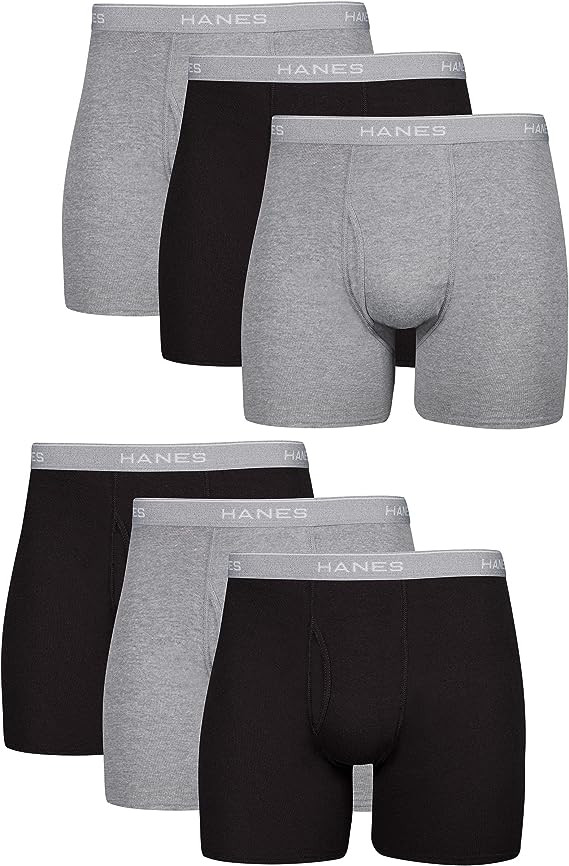 Hanes Calzoncillos tipo bóxer para hombre, ropa interior de algodón suave y transpirable con cintura ComfortFlex, paquete múltiple