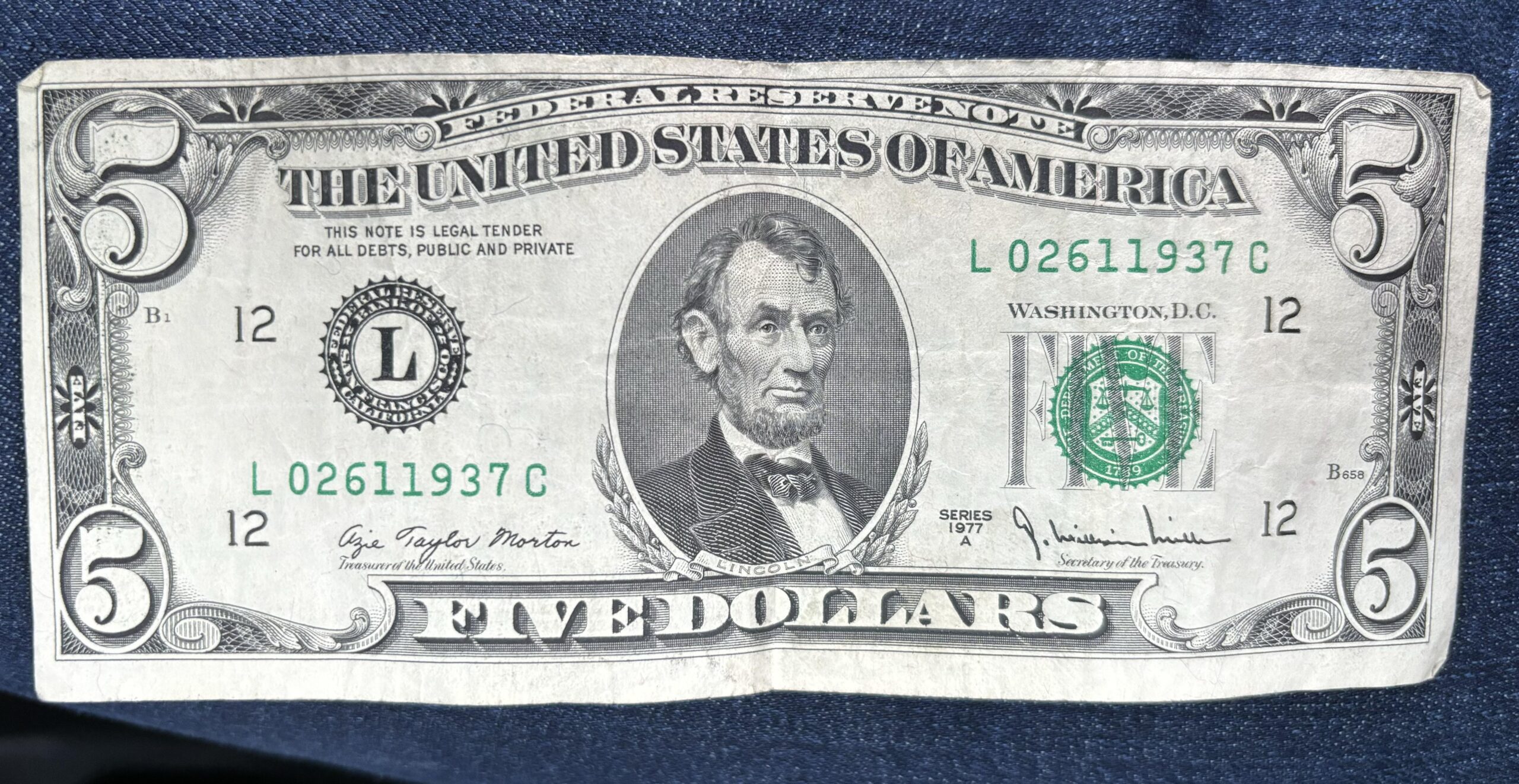 1977 Five Dollar Bill