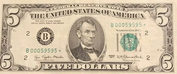 1977 5 Dollar Bill