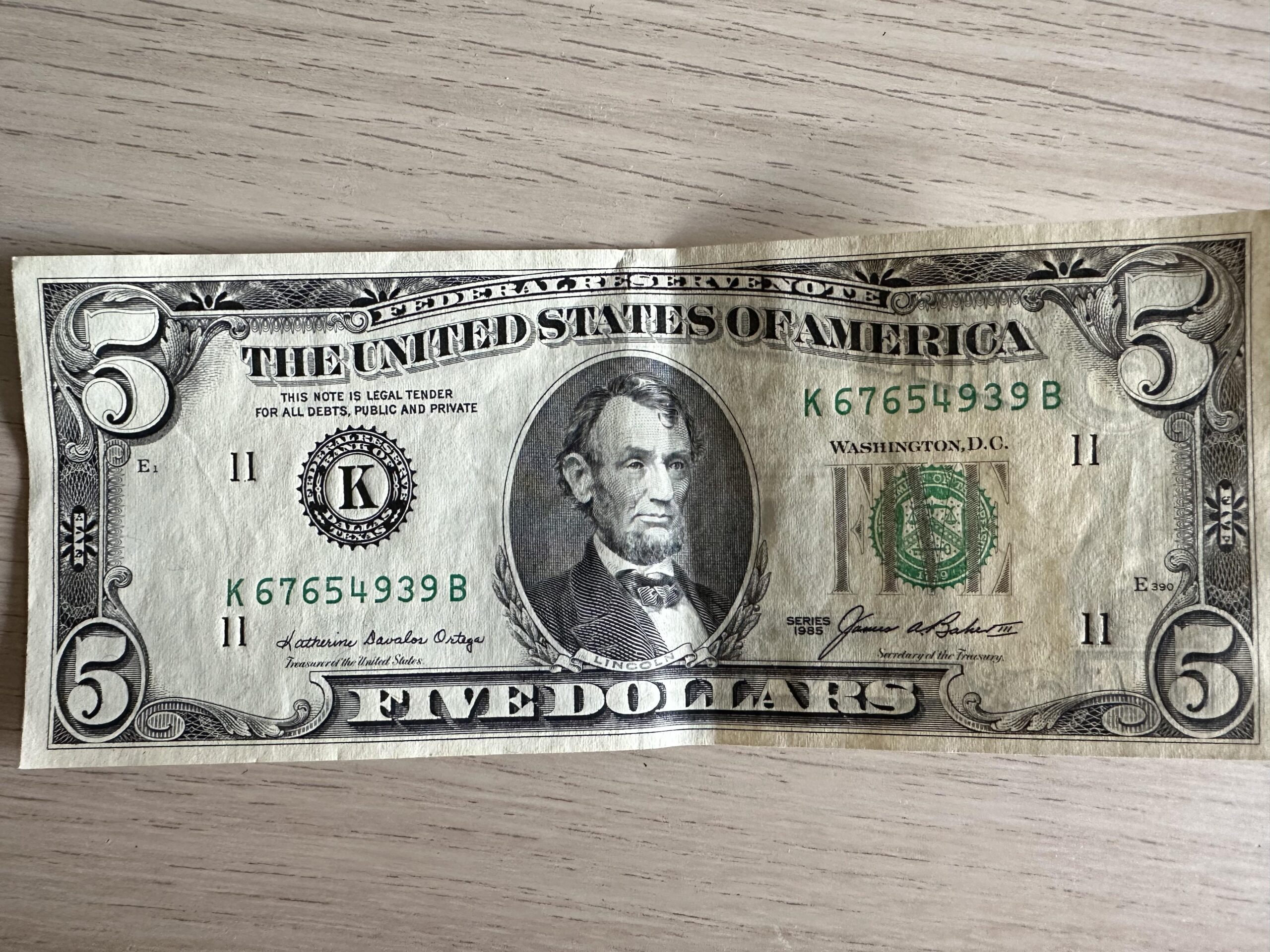 1985 5 Dollar Bill Worth